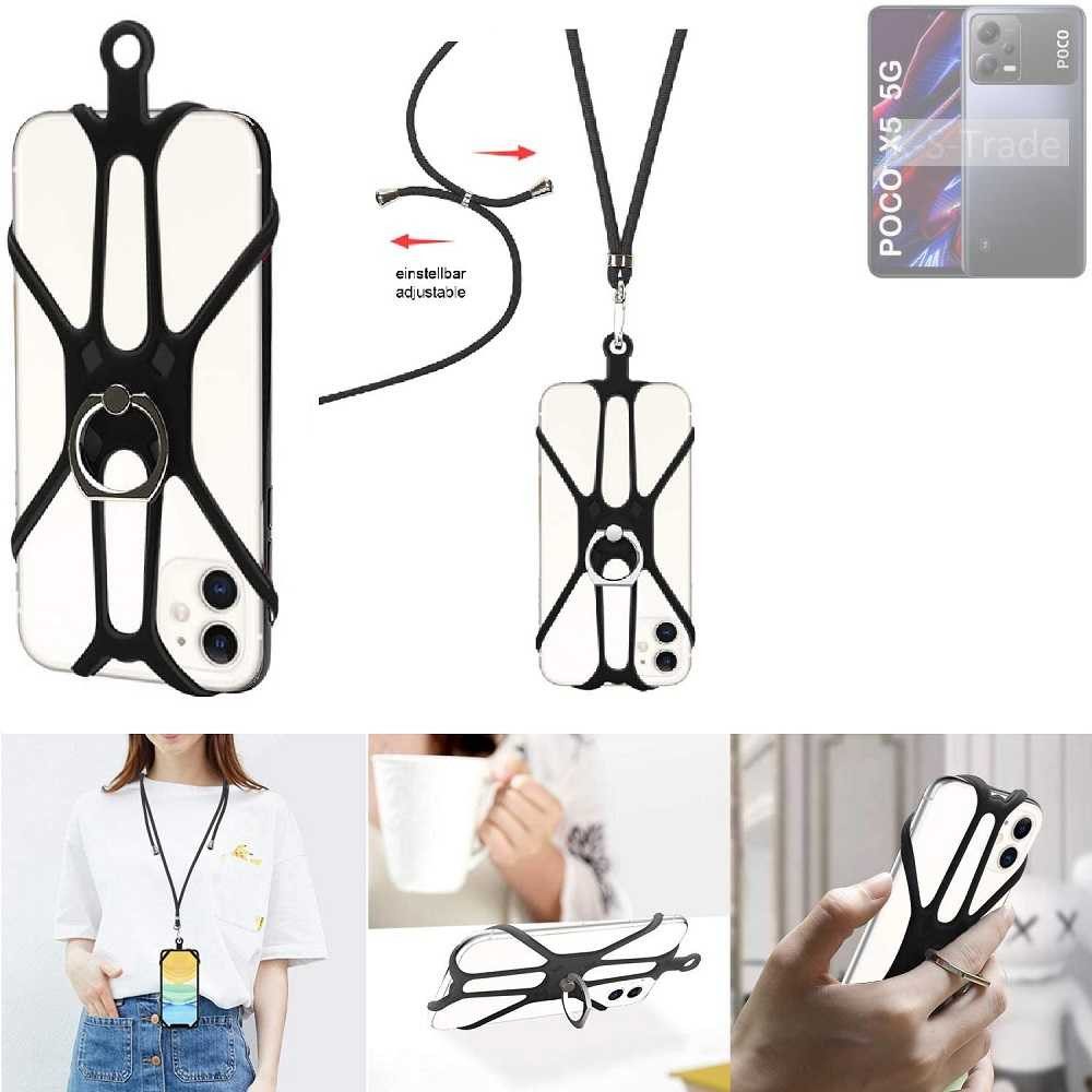 K-S-Trade Handyhülle für POCO X5 5G, 3in1 Handykette Handyband Handykordel Halsband Smartphone-Ring