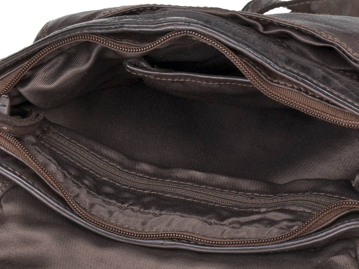 Bear Design weiches knautschig Leder Umhängetasche braun Handtasche, Schultertasche in Mattea, 28x21cm