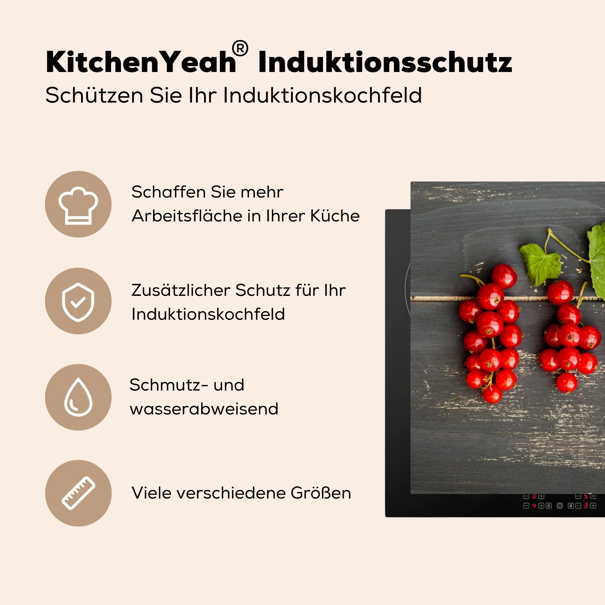 MuchoWow Herdblende-/Abdeckplatte Rote Johannisbeeren, Vinyl, küche für cm, Ceranfeldabdeckung, tlg), (1 Arbeitsplatte 78x78