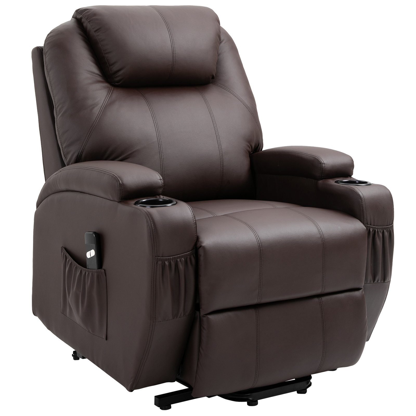 HOMCOM Relaxsessel Sessel mit Aufstehhilfe, Aufstehsessel mit Getränkehalter (Fernsehsessel, 1-St., TV-Sessel), für Wohnbereich, Kaffee-Braun