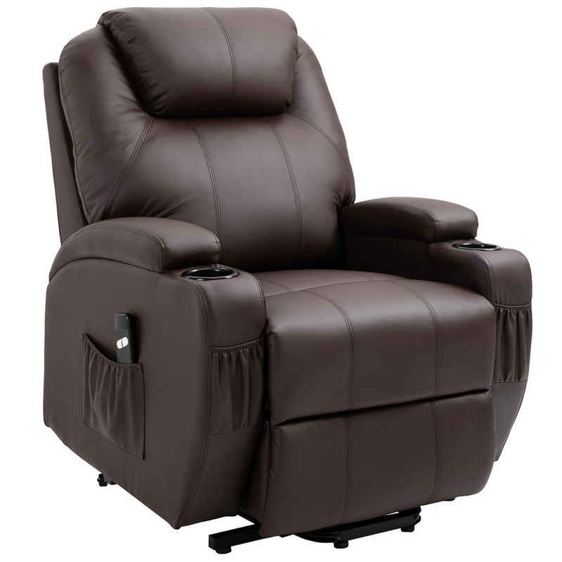 HOMCOM Relaxsessel Sessel mit Aufstehhilfe Aufstehsessel mit Getränkehalter (Fernsehsessel, 2-St., TV-Sessel), Metall, Kaffee-Braun. 84 x 92 x 109 cm