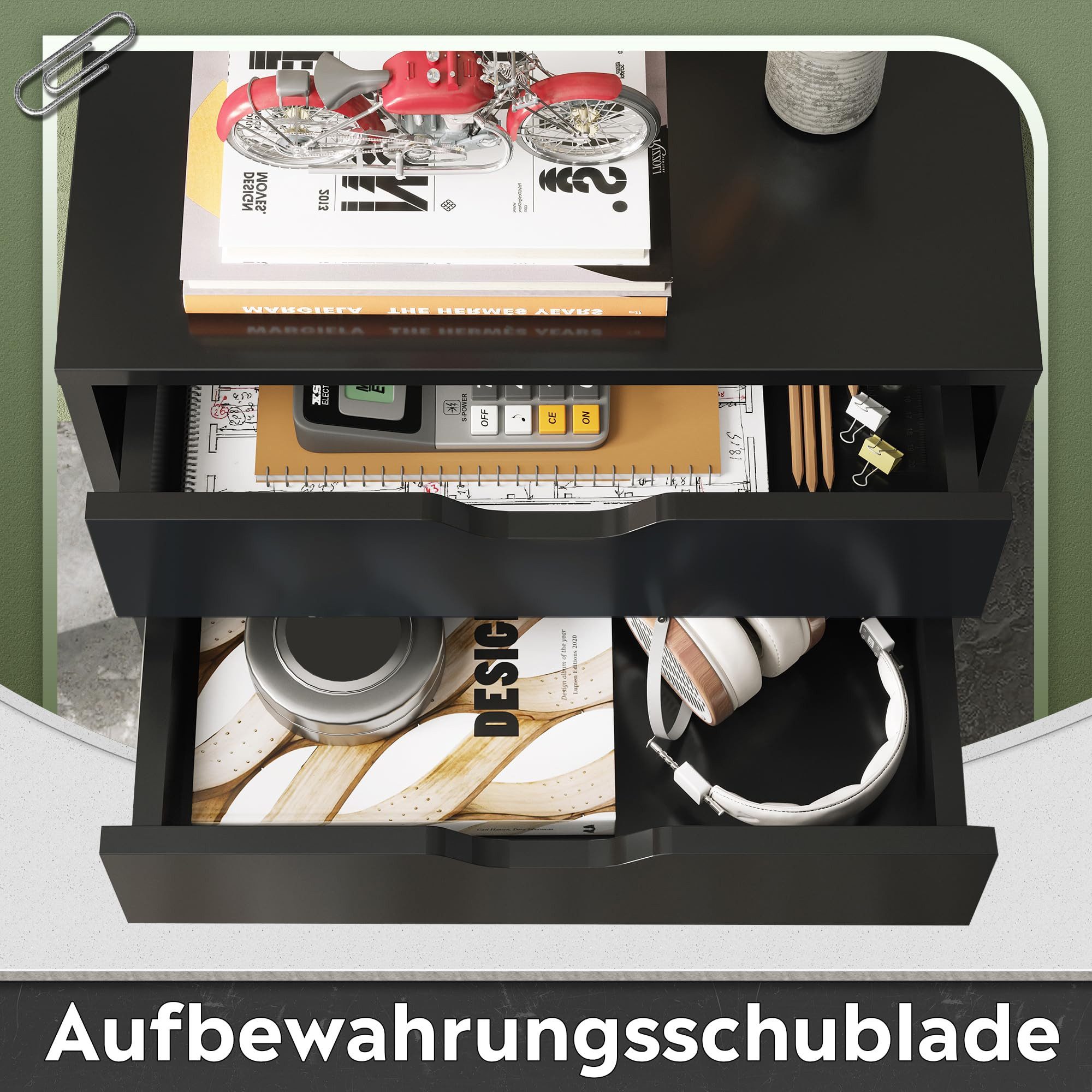 DEVAISE Rollcontainer Mobiler Aktenschrank mit 5 Schubladen & Tür, (47 x 40 x 65 cm), abschließbar, Druckerständer, für Homeoffice, Büro