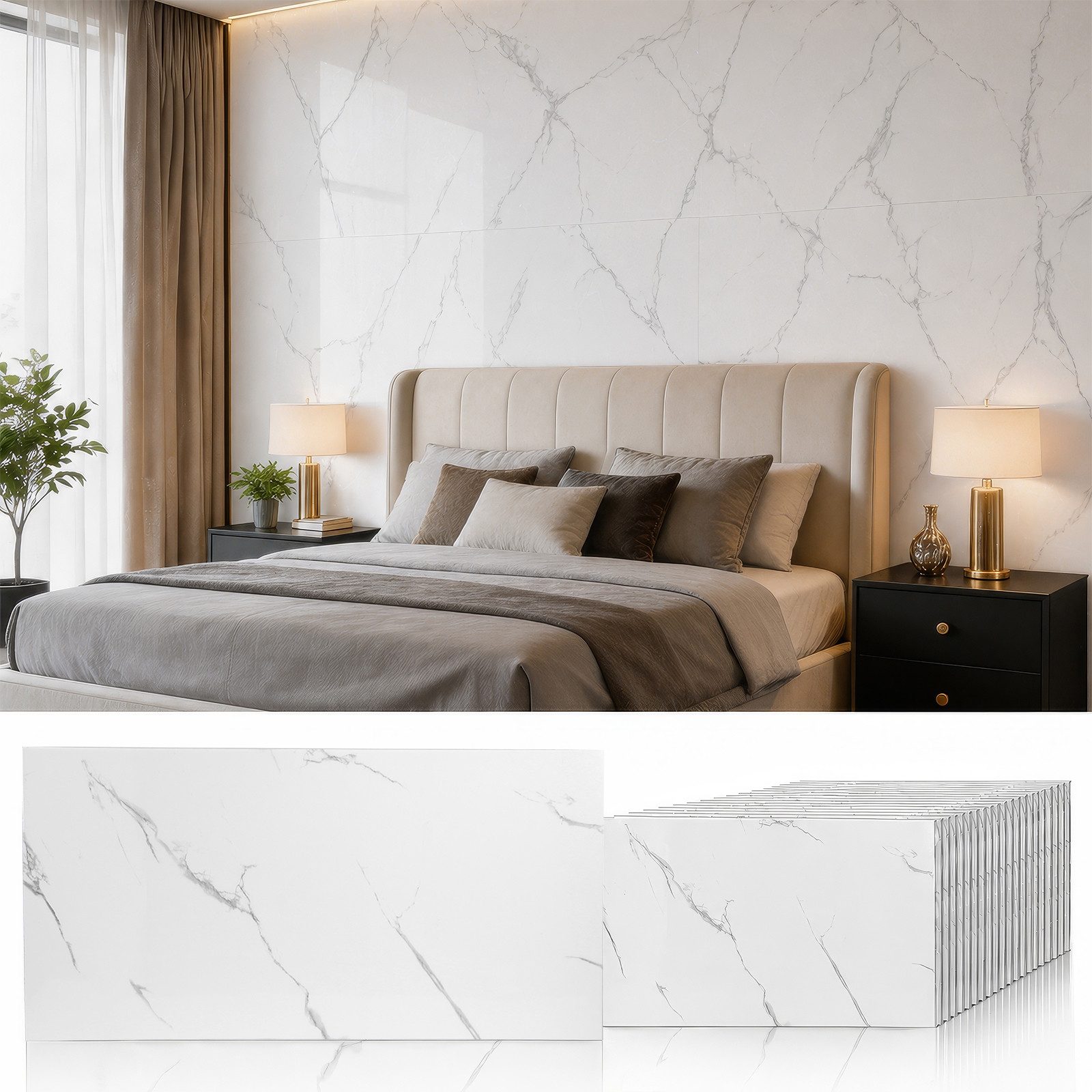 BlingBin Wandpaneel 20 Stück Wandaufkleber selbstklebend, klebepaneele 60 x 30 cm, BxL: 30x60 cm, 0,18 qm, (20er Set Wandpaneele, 20-tlg., wanddekor) wandverkleidung marmor, Wasserdicht, Selbstklebende Fliesen, wanddekor
