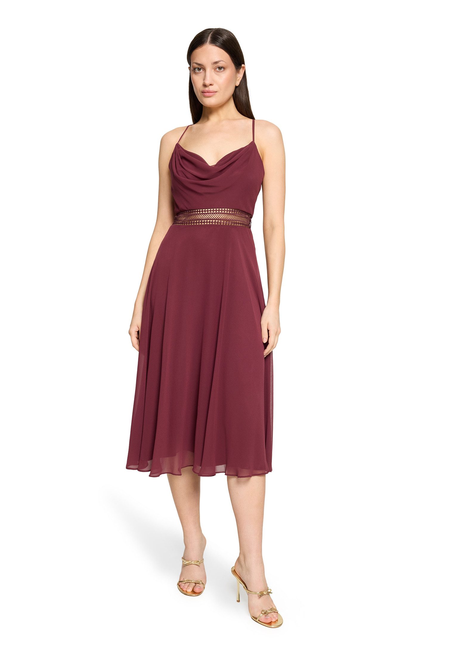 Vera Mont Cocktailkleid Damen mit Wasserfallausschnitt Stickerei