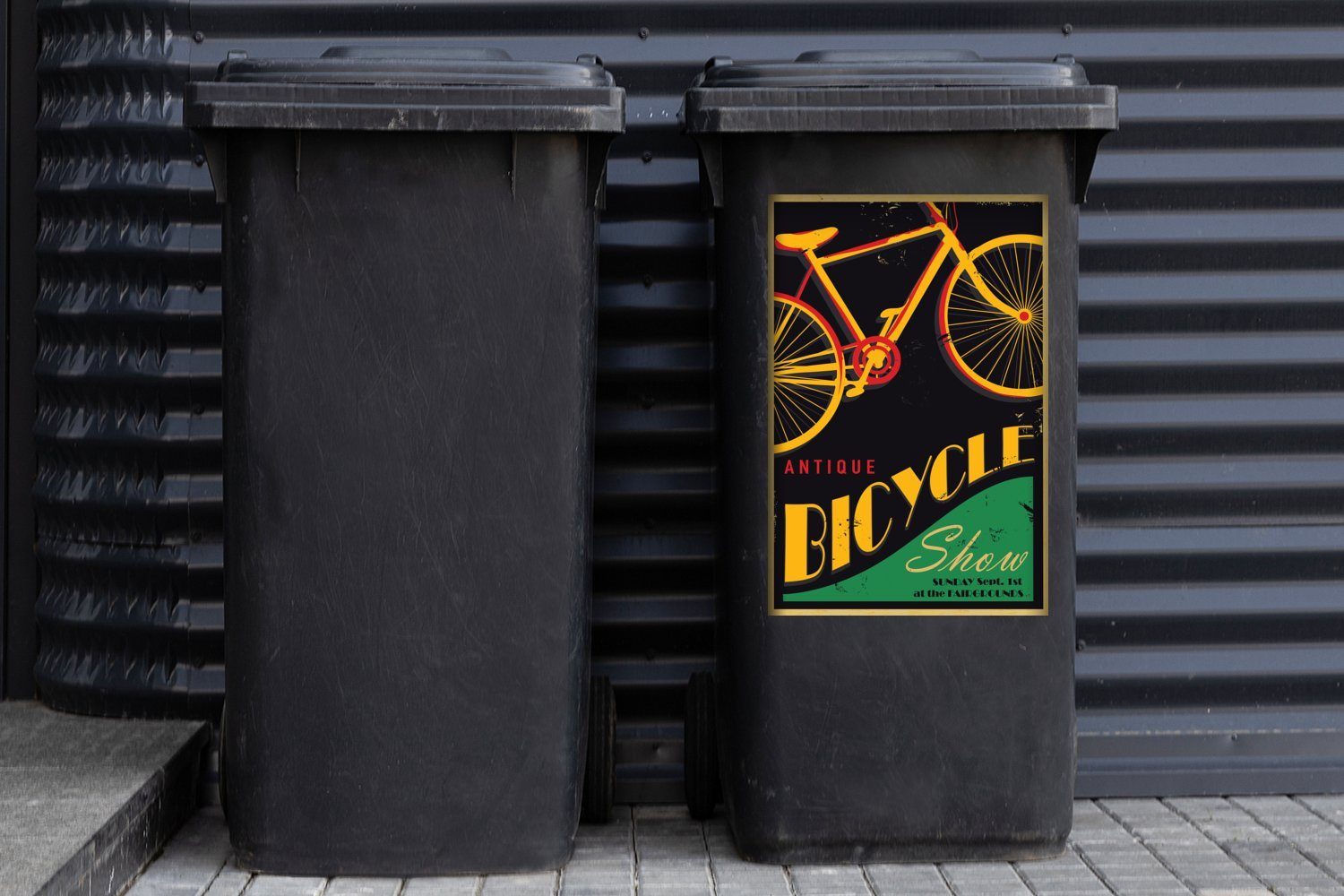 Vintage (1 Poster Wandsticker St), Mülltonne, Sticker, Fahrrad Container, MuchoWow Mülleimer-aufkleber, Abfalbehälter