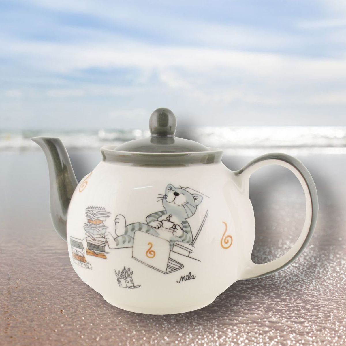Mila Teekanne Mila Keramik-Teekanne, Oommh Katze relax - take it easy, 1,2 l, (Set, Teekanne)