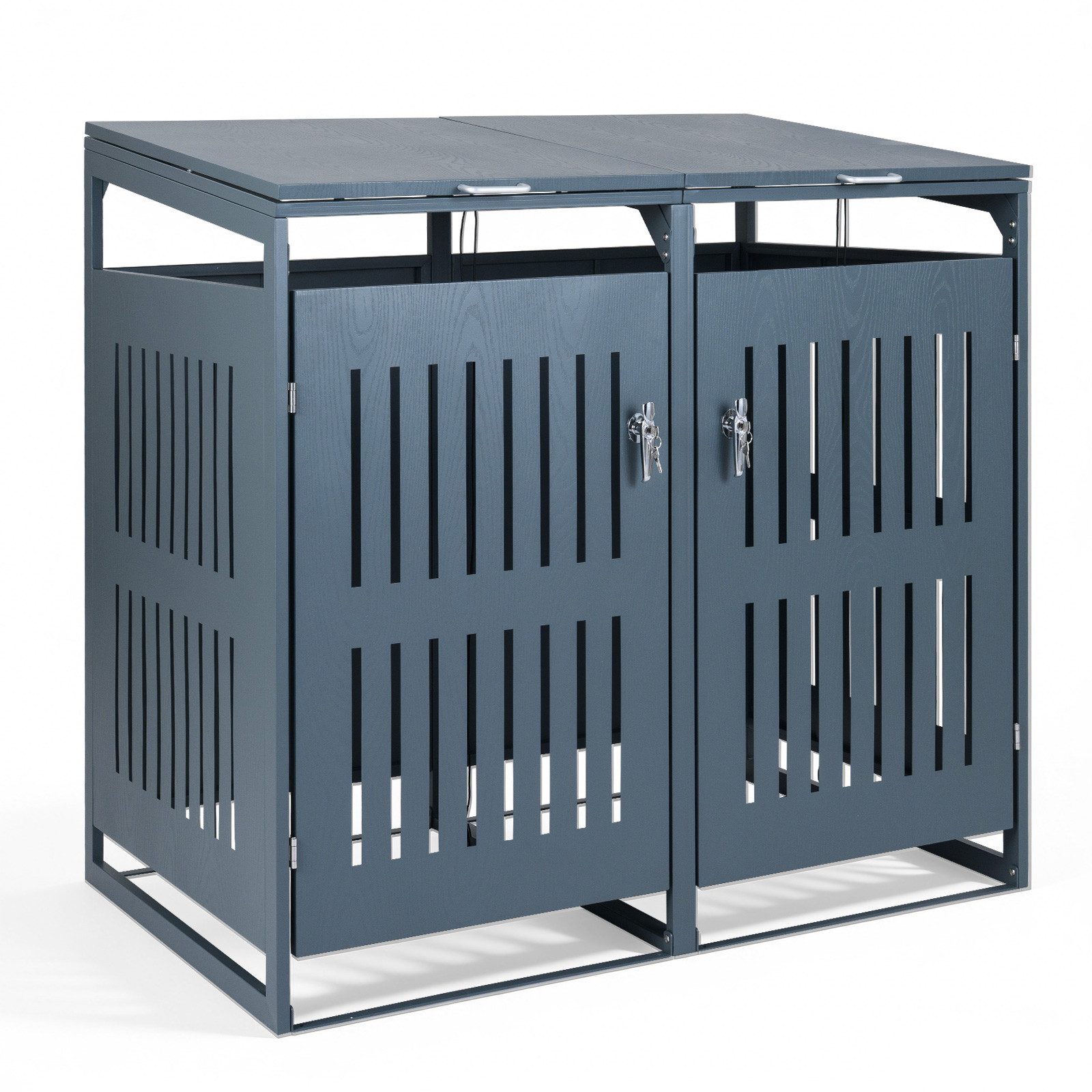COSTWAY Mülltonnenbox (1 St), Abfalleimer für 2 Behälter, mit abschließbaren Türen