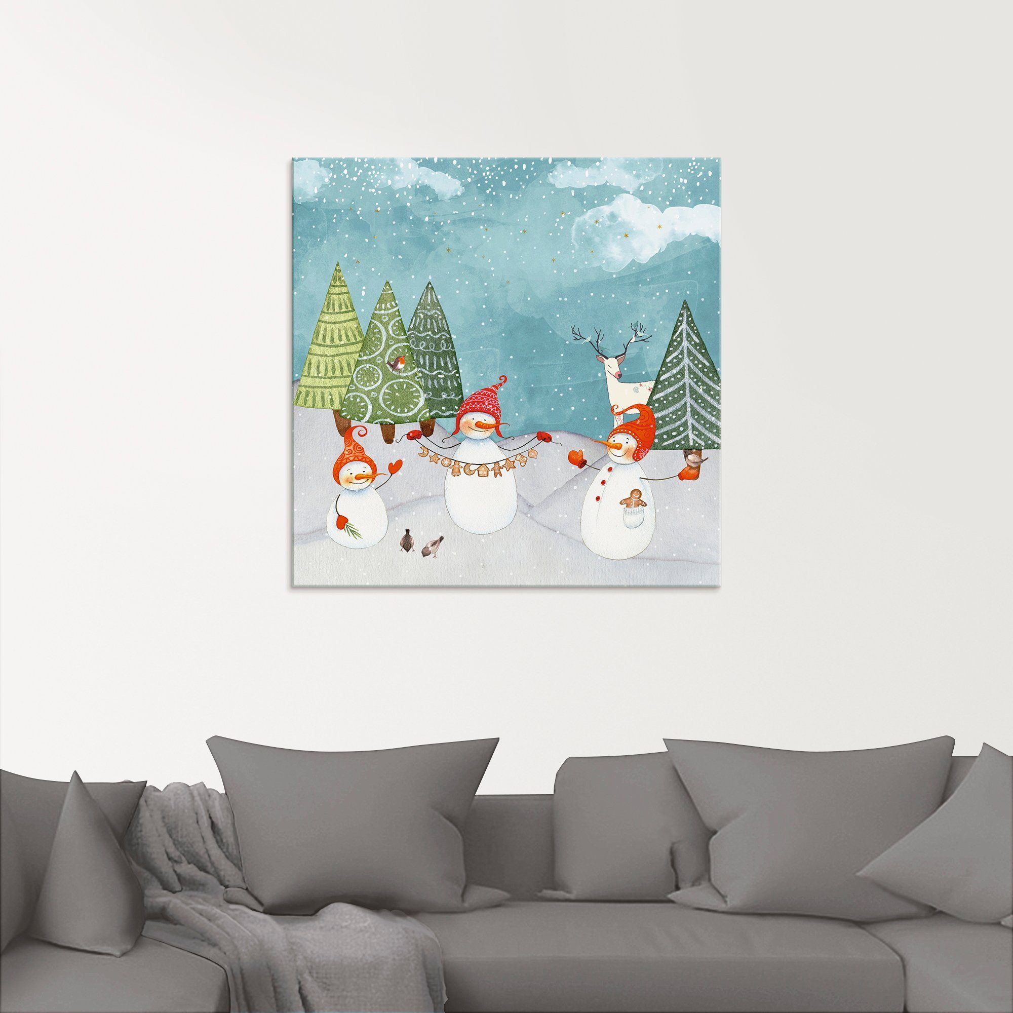 Artland Glasbild Schneemänner und Tierfreunde, Weihnachten (1 St), in verschiedenen Größen