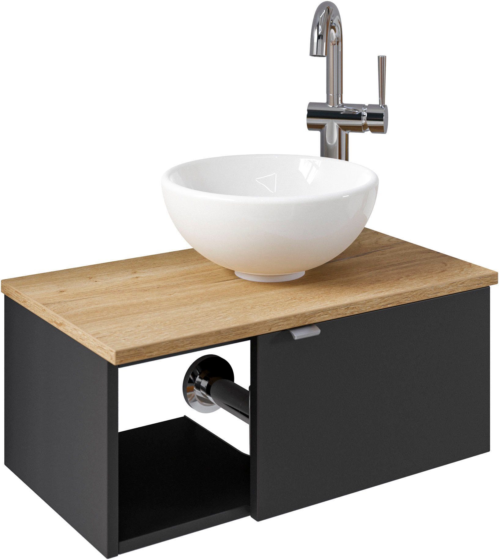 Thumbnail - Saphir Waschtisch Serie 6915 Waschschale mit Unterschrank für Gästebad, Gäste WC (3-St., Keramik-Aufsatzbecken, Waschtis...