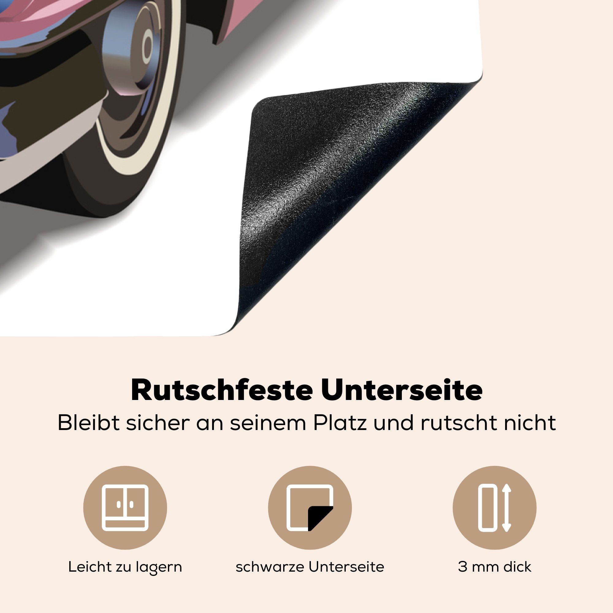 MuchoWow Herdblende-/Abdeckplatte Illustration eines küche tlg), cm, Ceranfeldabdeckung, Vinyl, Arbeitsplatte 83x51 Oldtimers für Rosa, in (1