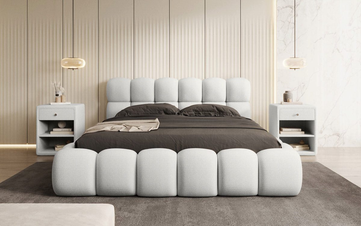 Luxusbetten24 Polsterbett Designer Polsterbett Boston Bouclé, mit Stauraum