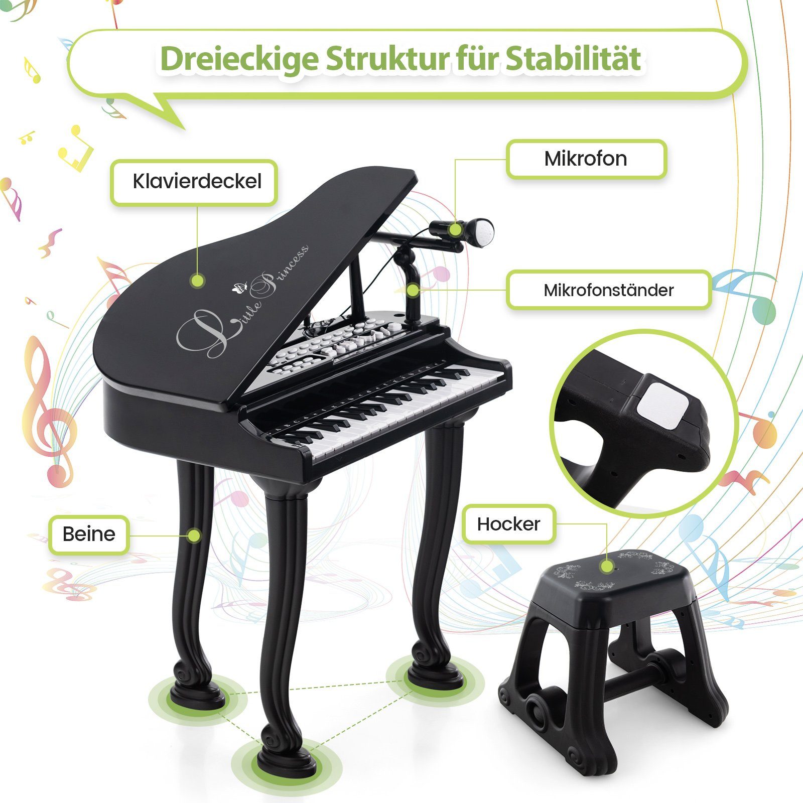 COSTWAY Spielzeug-Musikinstrument 37 Tasten Keyboard, mit Hocker & Mikrofon günstig online kaufen