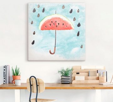 Artland Leinwandbild Sommer Melonen Regen, Lebensmittel (1 St), auf Keilrahmen gespannt
