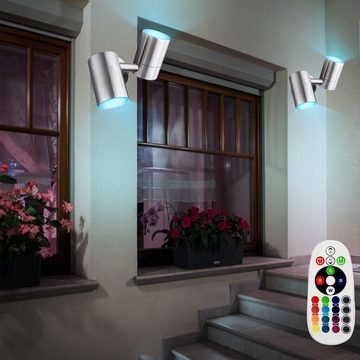 etc-shop Außen-Wandleuchte, Leuchtmittel inklusive, Warmweiß, Edelstahl Wand Leuchte Außen Lampe beweglich Fernbedienung im Set