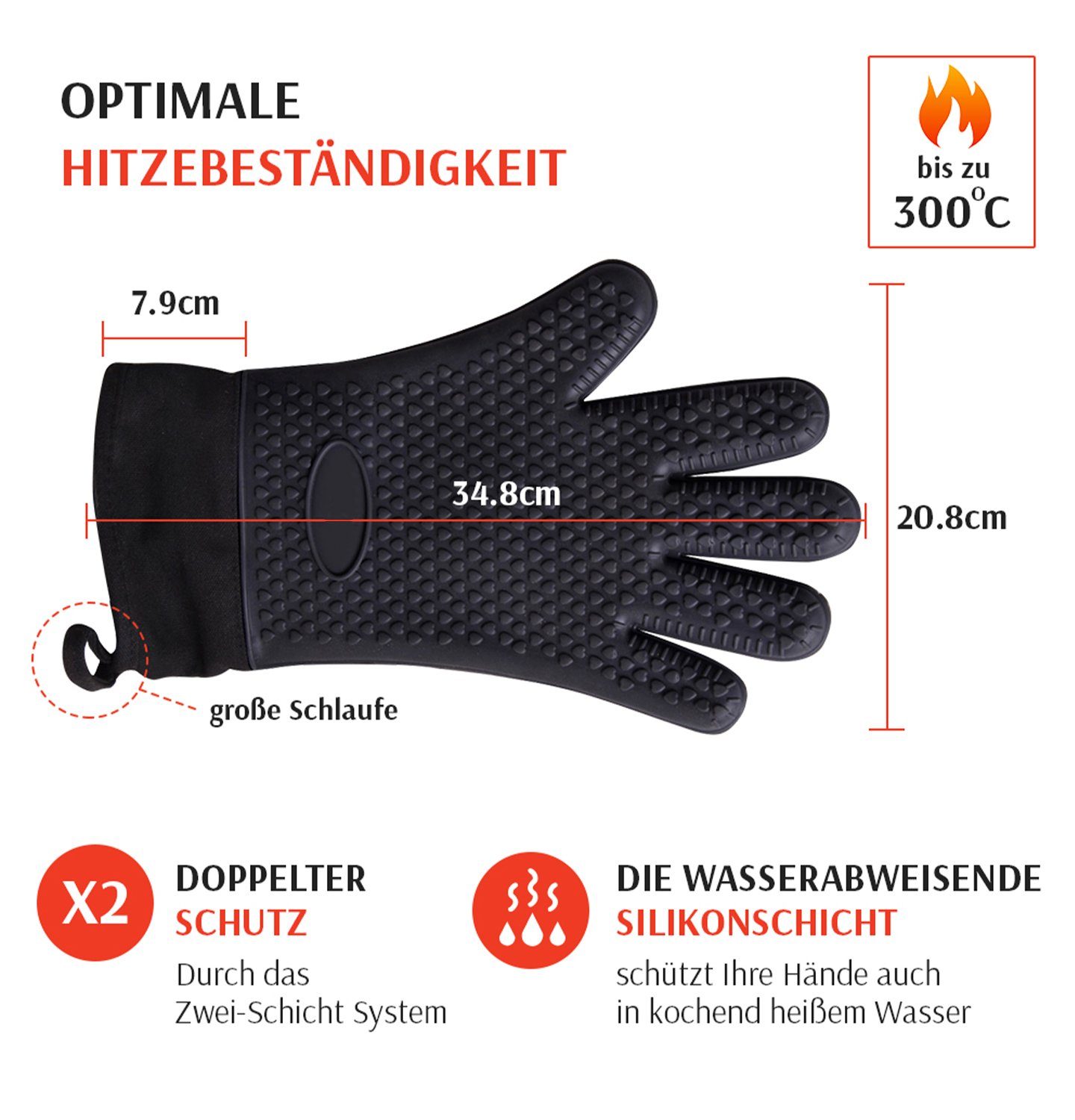 BBQ Stück Grillhandschuhe Ofenhandschuhe, (2-tlg), rutschfest Grill für feuerfest 2 VIOKS