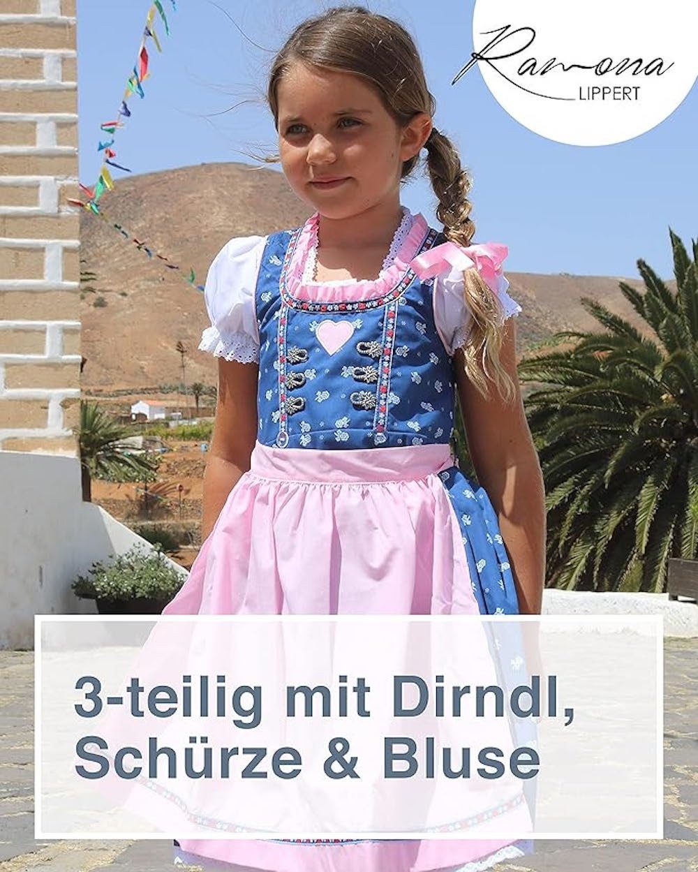 Ramona Lippert Dirndl Kinderdirndl Julie Mädchen blau rosa mit Bluse