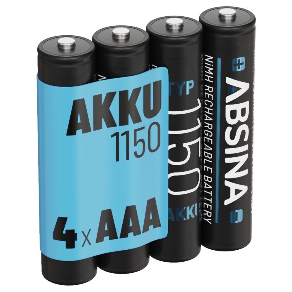Akkus AAA für Geräte mit hohem Stromverbrauch AAA Akkus ideal für Telefon ABSINA Akku AAA Micro 1150-16x NiMH Wiederaufladbarer AAA Akku mit min 1050mAh & 1,2V 