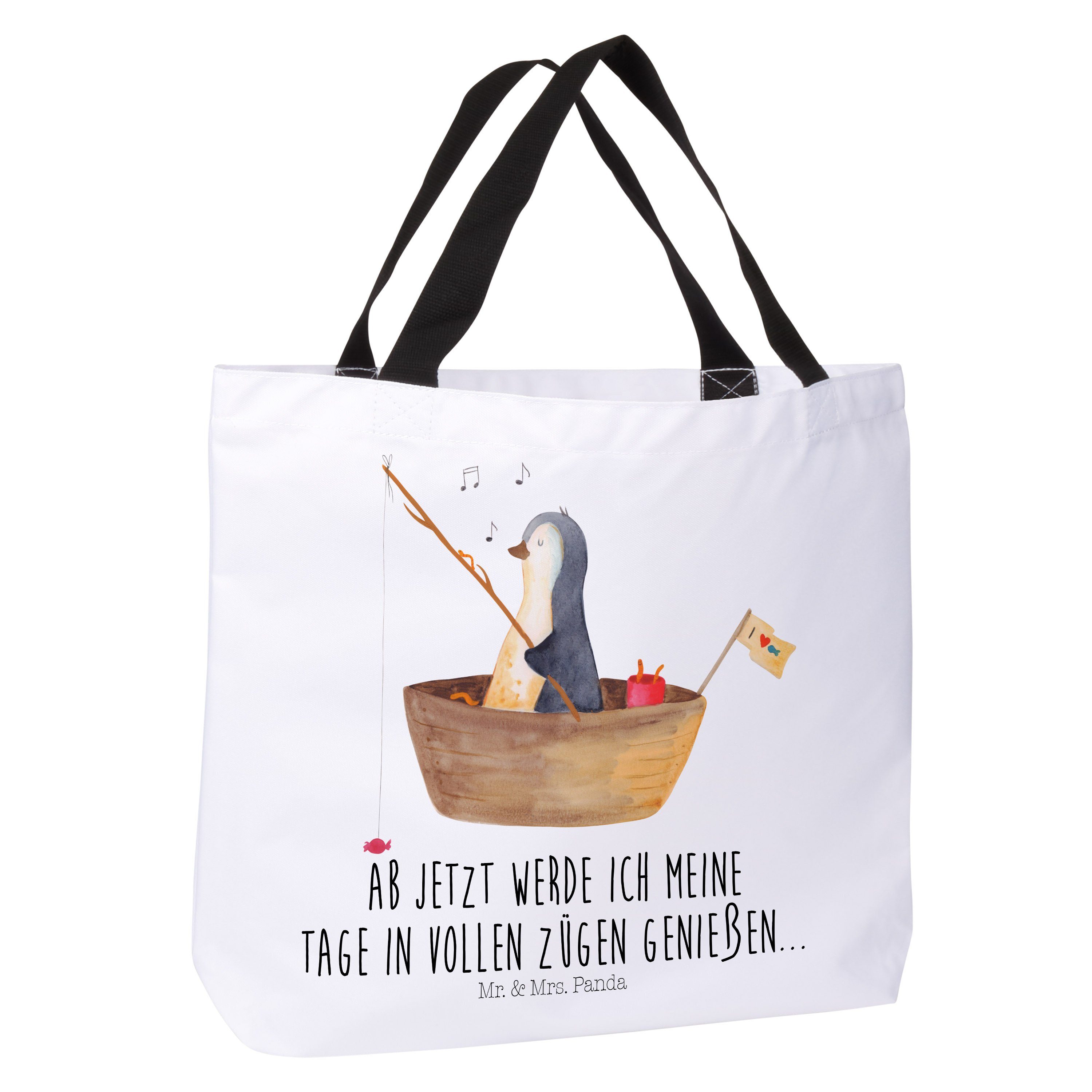 (1-tlg) Weiß Pinguin & Panda Shopper Angelboot Mr. Beutel, - Einkaufstasche, Mrs. - Schultas Geschenk,