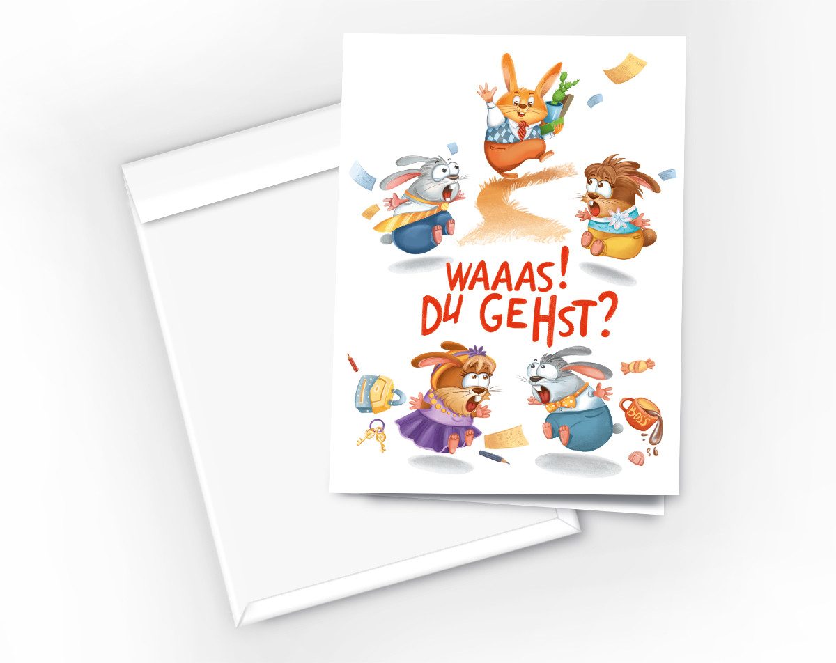 JUNAPACK Abschiedskarte mit Umschlag XXL A4 lustige Klappkarte Jobwechsel Kündigung Kollegen, Witzige A4-Klappkarte mit UV-Lack, viel Platz und passendem Umschlag