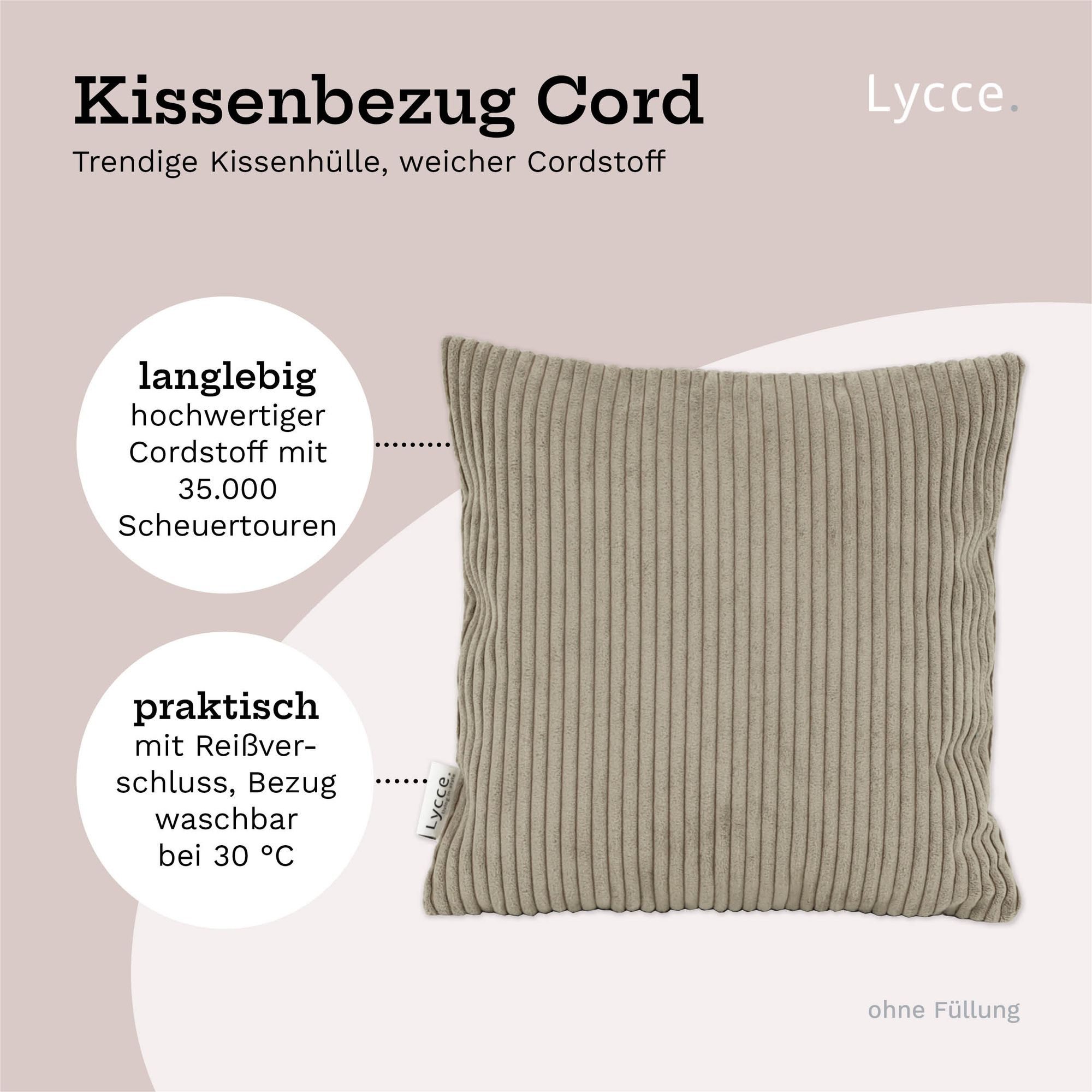 Lycce Dekokissen Kissenbezug 2er Set CORD Stoff (40 x 40 cm) mit Reißverschluß