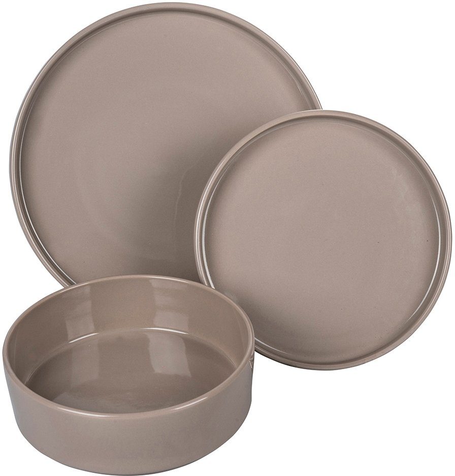 d'Este Geschirr-Set, Teile, Gourmet Speiseteller, Personen, 4 Steinzeug, Tafelservice Dessertteller, Villa Suppenteller, (12-tlg), für 12 Personen grau Service 4