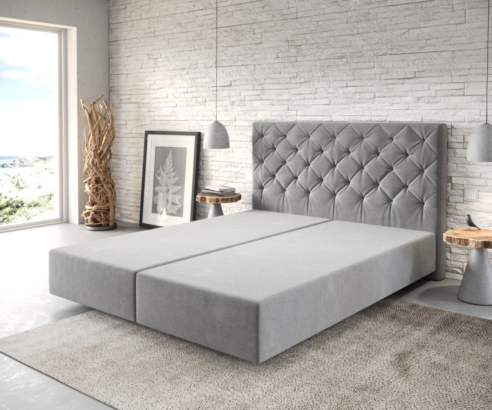 DELIFE Boxspringbett Dream-Great, Mikrofaser Grau 160x200 cm