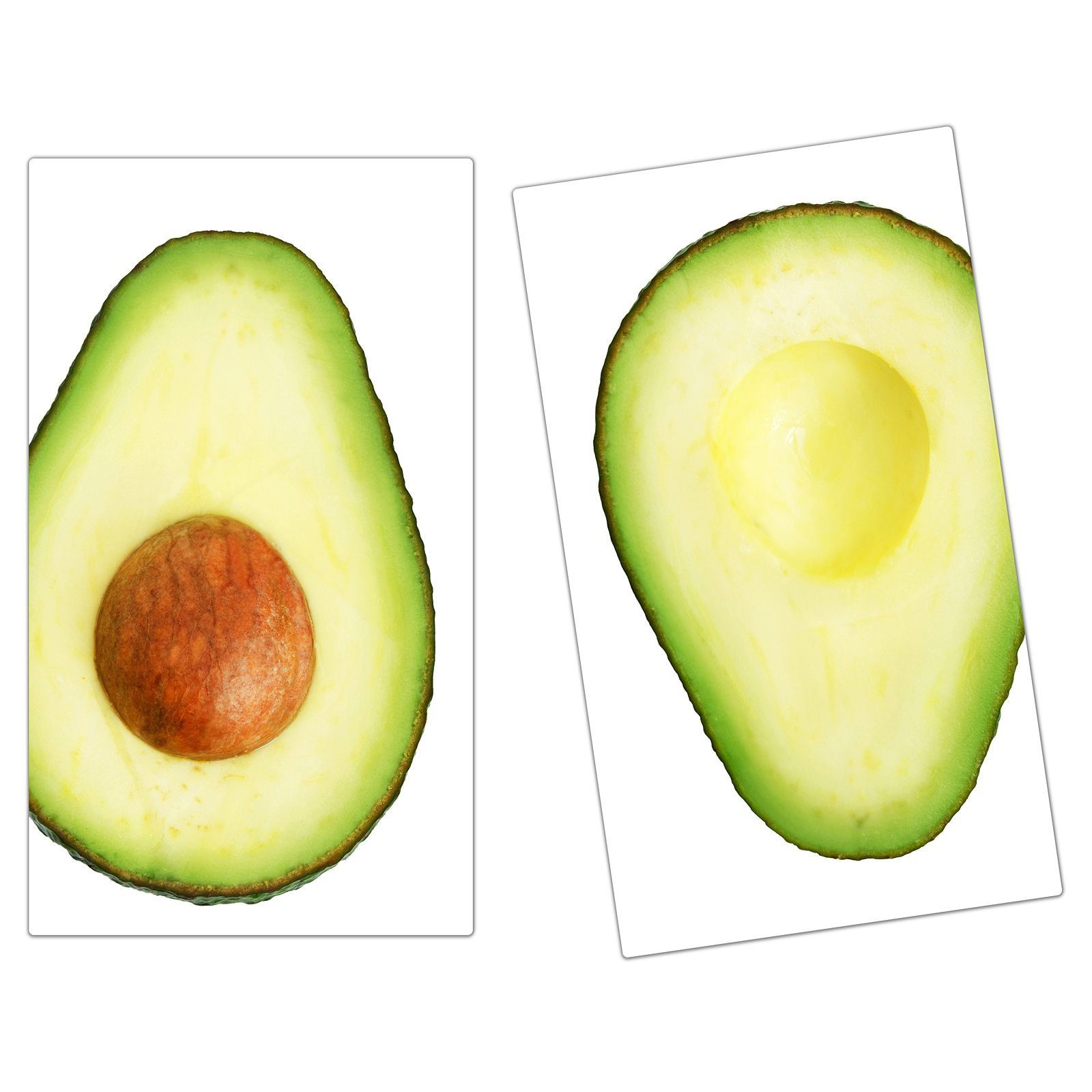 Primedeco Herd-Abdeckplatte Herdabdeckplatte Spritzschutz halbiert, Avocado Glas, (2 Glas tlg) aus