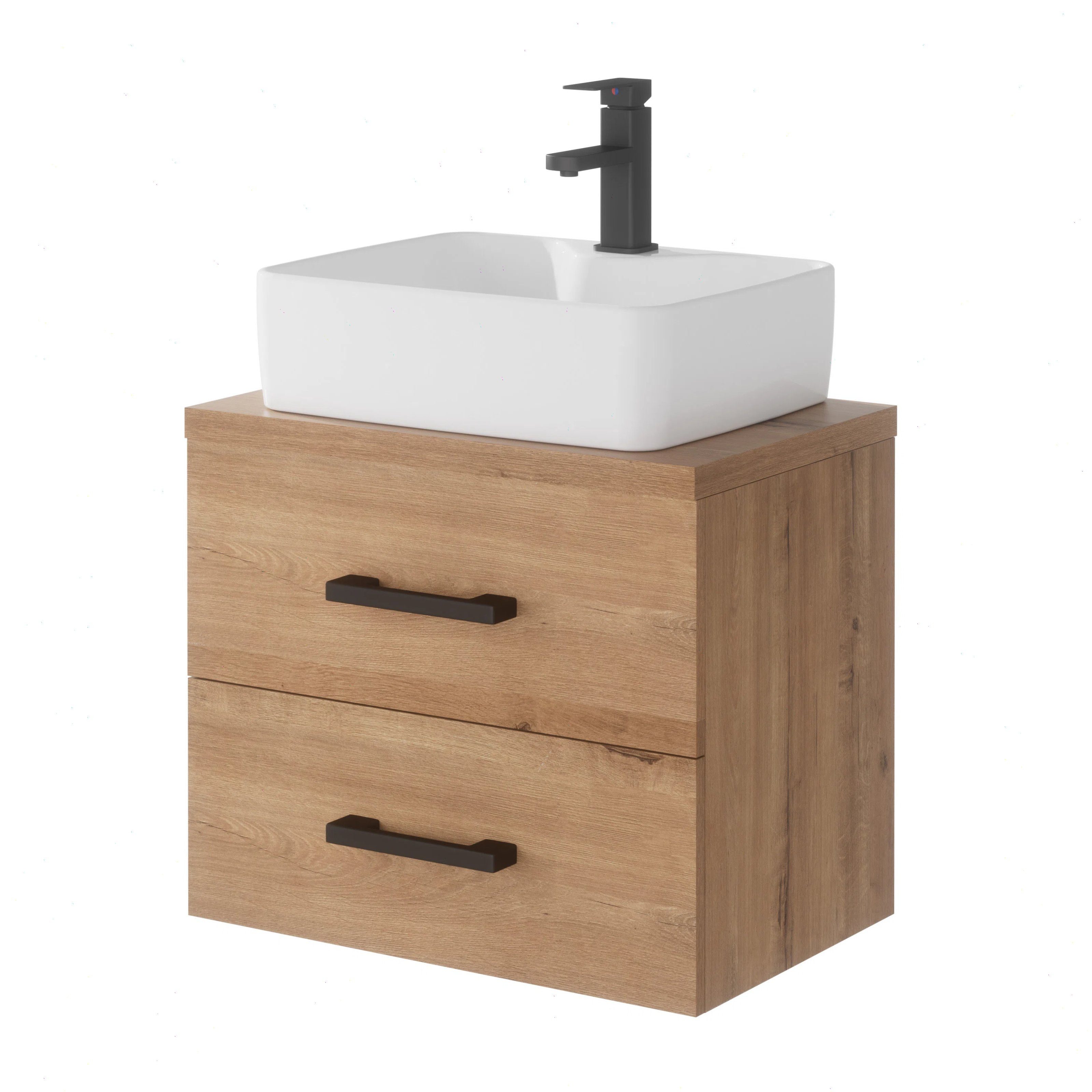 UEV Waschtisch mit Waschbecken klein mit Unterschrank set, Badmöbel Gäste-WC (mit Wasserhahn und Pop-up-Ablassventil, Komplett-Set, Badezimmmer Schrank für Gäste WC), Soft-close Schubladen,Waschbeckenunterschrank mit 2 Schubladen