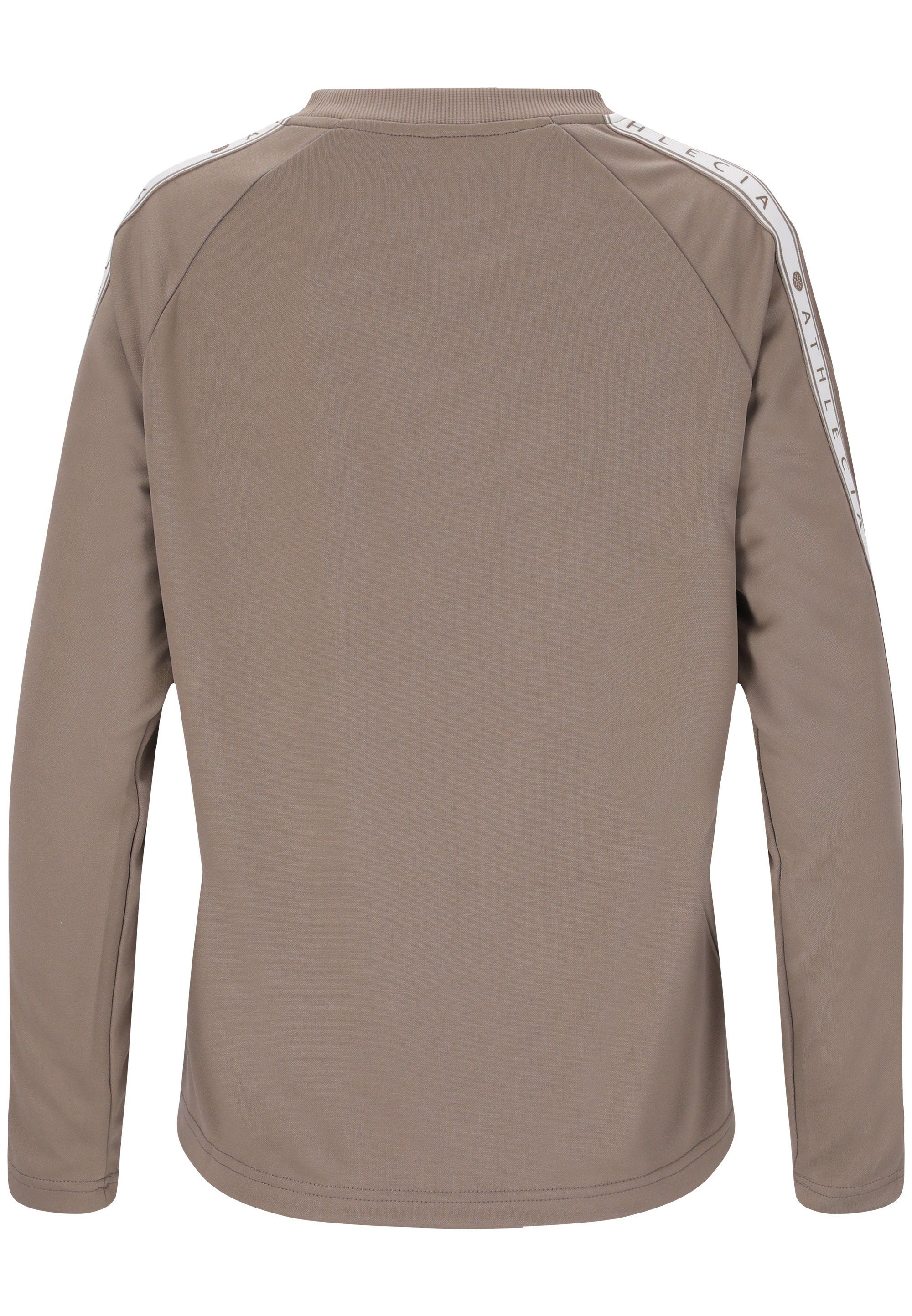 mit hippen ATHLECIA Logoprint-Streifen Langarmshirt (1-tlg) beige SELLA