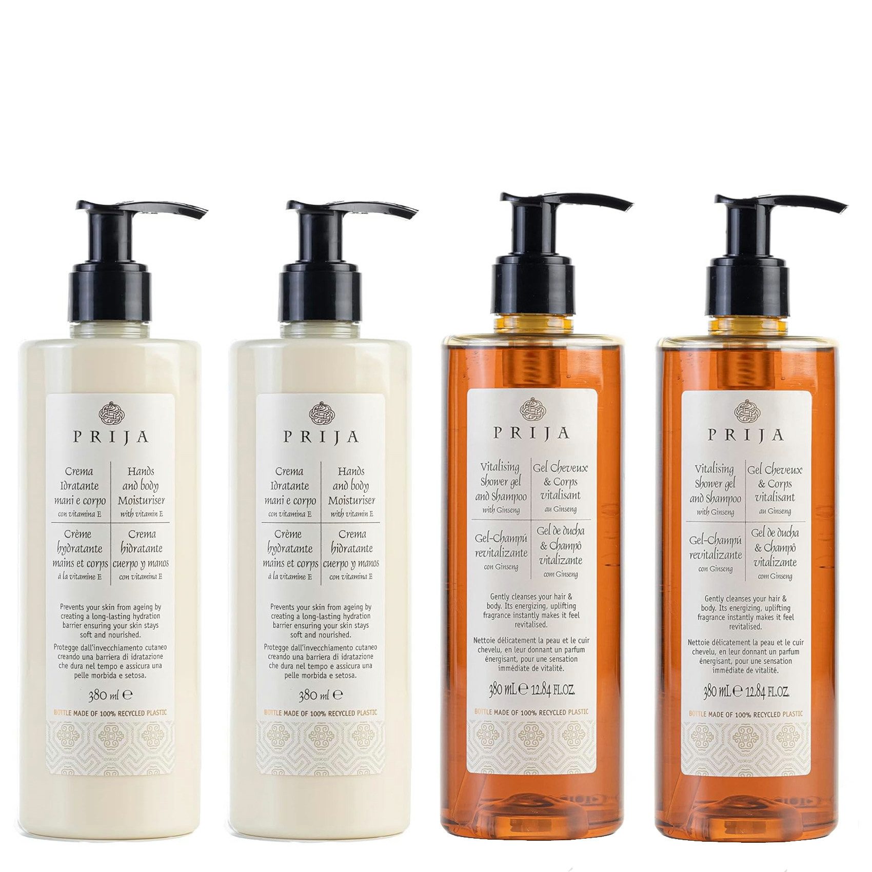 PRIJA Körperpflegemittel PRIJA Haarshampoo / Duschgel Ginseng + Bodylotion Sheabutter, 4-tlg.