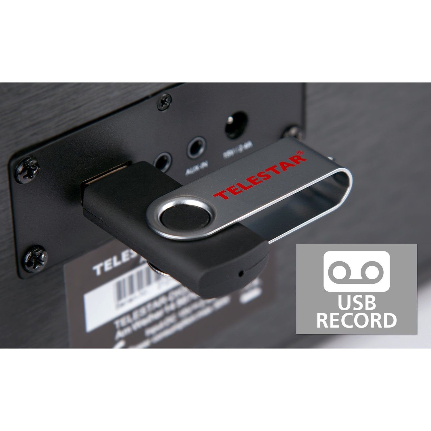 Stereoradio 24 Modi, Digitalradio CD Sleeptimer Record-Taste CD-Player und (DAB) DIRA möglich) mit für USB USB, S oder externe (DAB+/FM, Bluetooth) unterschiedlichen über (DAB+/UKW) schwarz Geräte, TELESTAR mit (Wecker Ladefunktion Timer Aufzeichnung