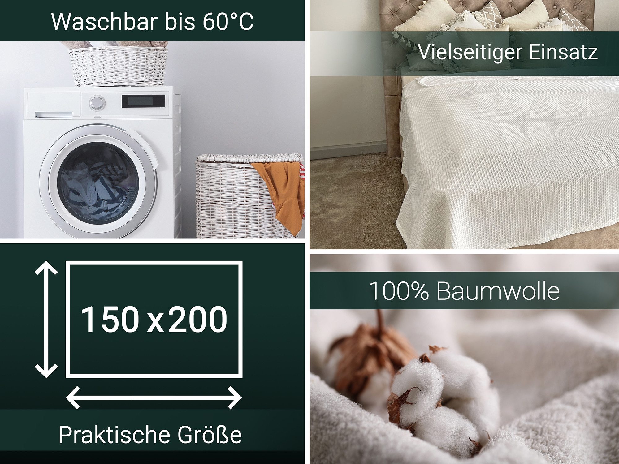Wohndecke, ZOLLNER, 150 x 200 cm, 100% Baumwolle, von Hotelwäschenspezialisten