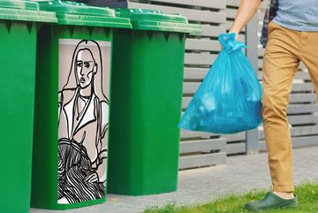 MuchoWow Wandsticker Porträt - Frau - Strichzeichnung - Pastell (1 St), Mülleimer-aufkleber, Mülltonne, Sticker, Container, Abfalbehälter