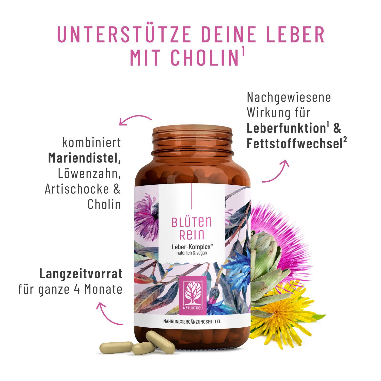 Naturtreu BLÜTENREIN Kapseln, 1 er 120 St., Hochdosiert
