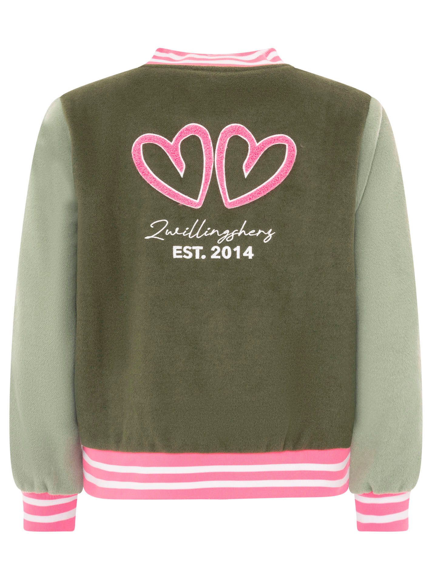 Zwillingsherz Bomberjacke „College Uni“ abgesetzte Ärmel, gestreifte Bündchen, Eingriffstaschen, Aufnäher – Bild 5 von 5