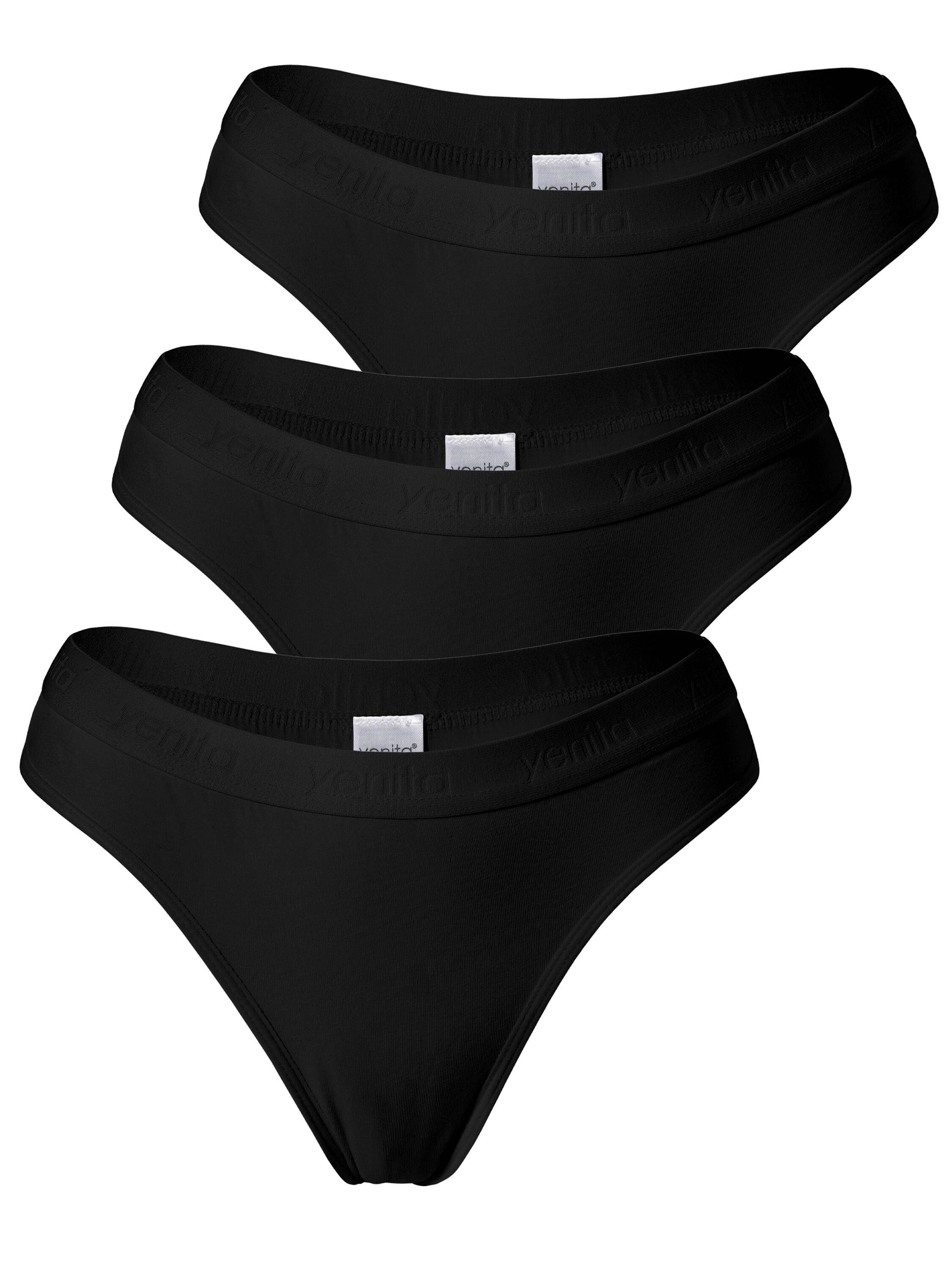 Yenita® String Damen Tanga mit elastischem Logobund (3-St) in angenehmer Baumwoll-Stretchqualität