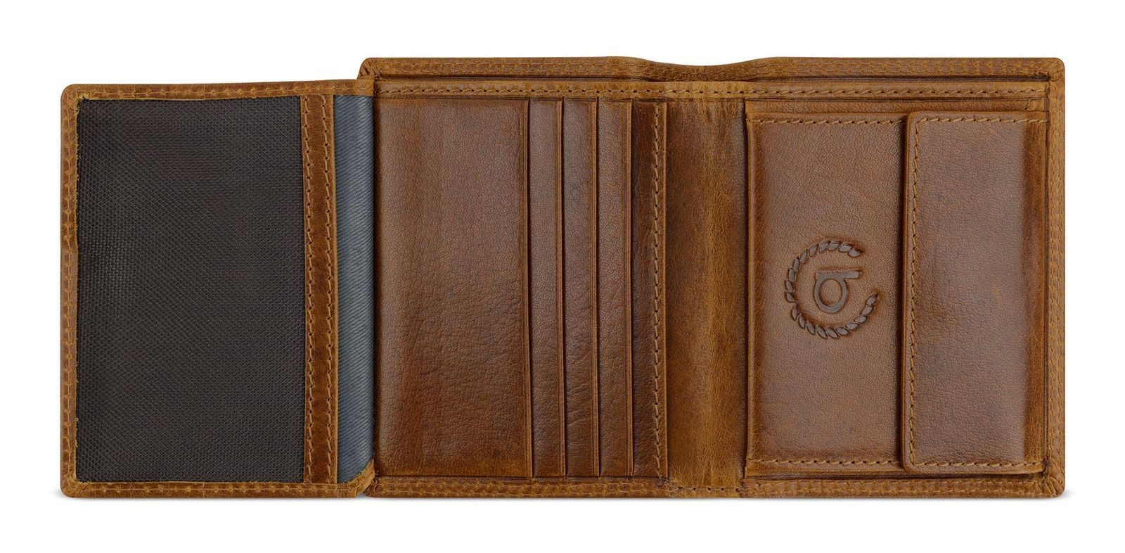 bugatti Geldbörse Upright Wallet With Flap 8CC, aus echtem Büffelleder mit RFID-Blocker Schutz