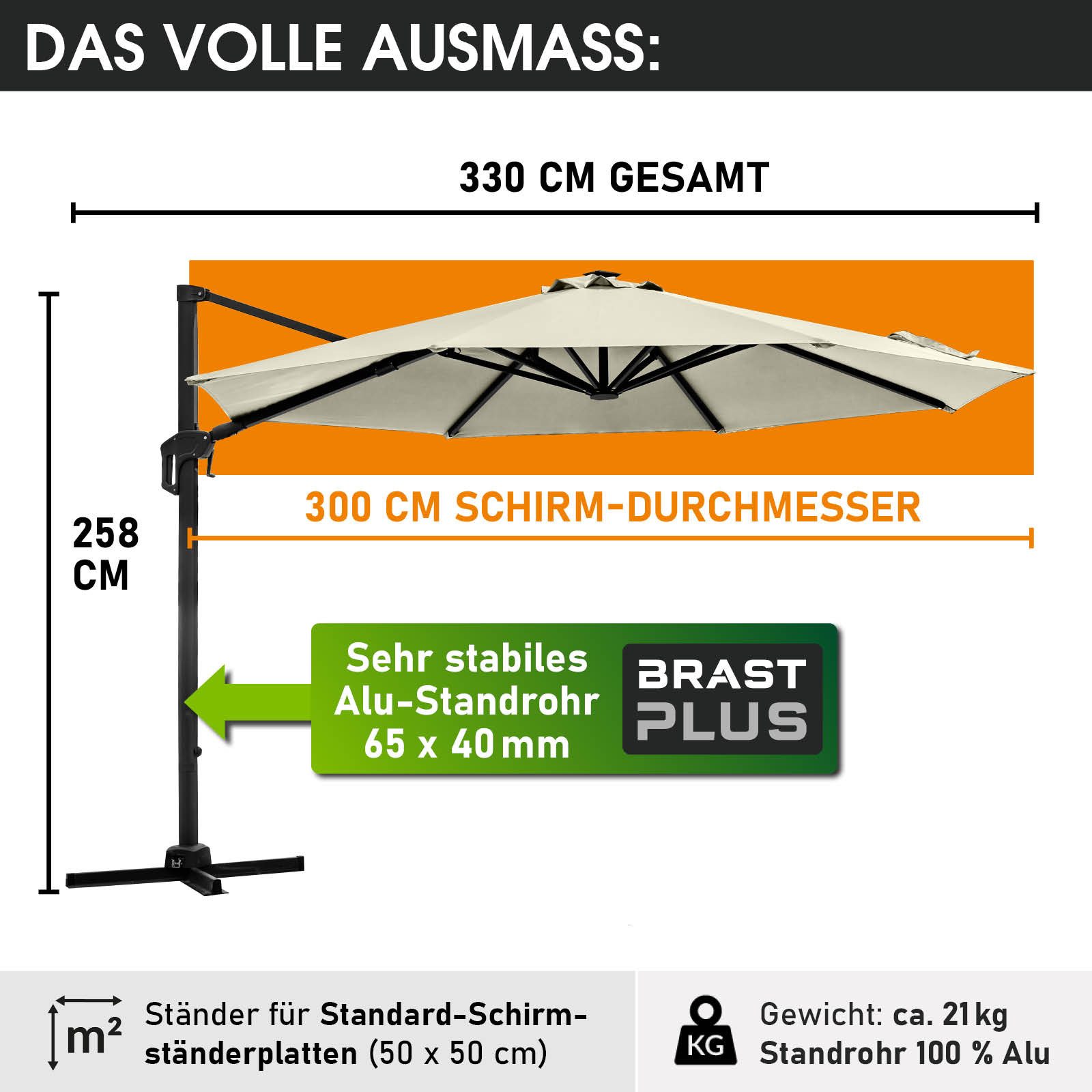BRAST Sonnenschirm Alu Ampelschirm Ø300cm inkl. günstig online kaufen