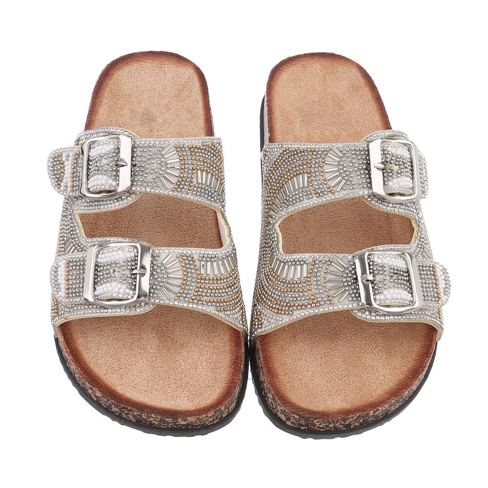 Ital-Design Damen Mules Freizeit Pantolette (86706334) Flach Pantoletten in Silber