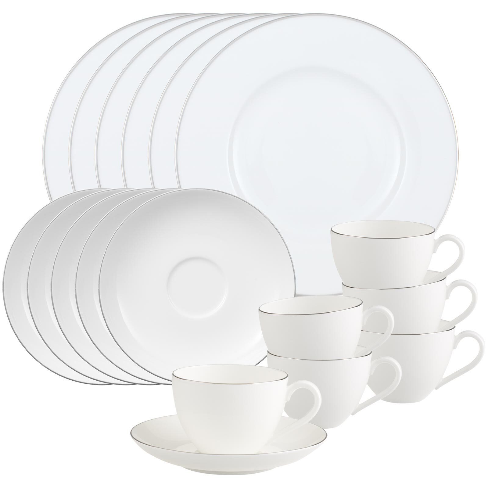 Villeroy & Boch Kombiservice Anmut Platinum No.1 Kaffeeservice 18er Set (18-tlg), Porzellan