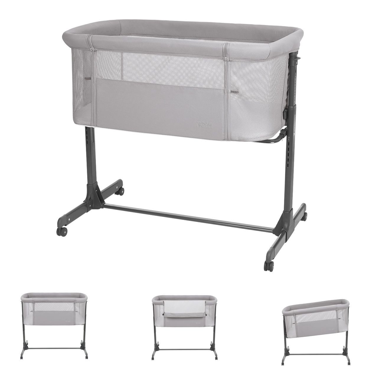 Kikkaboo Komplettbett Beistellbett Noah verstellbar, Räder Anti Reflux eine Seite zum Öffnen