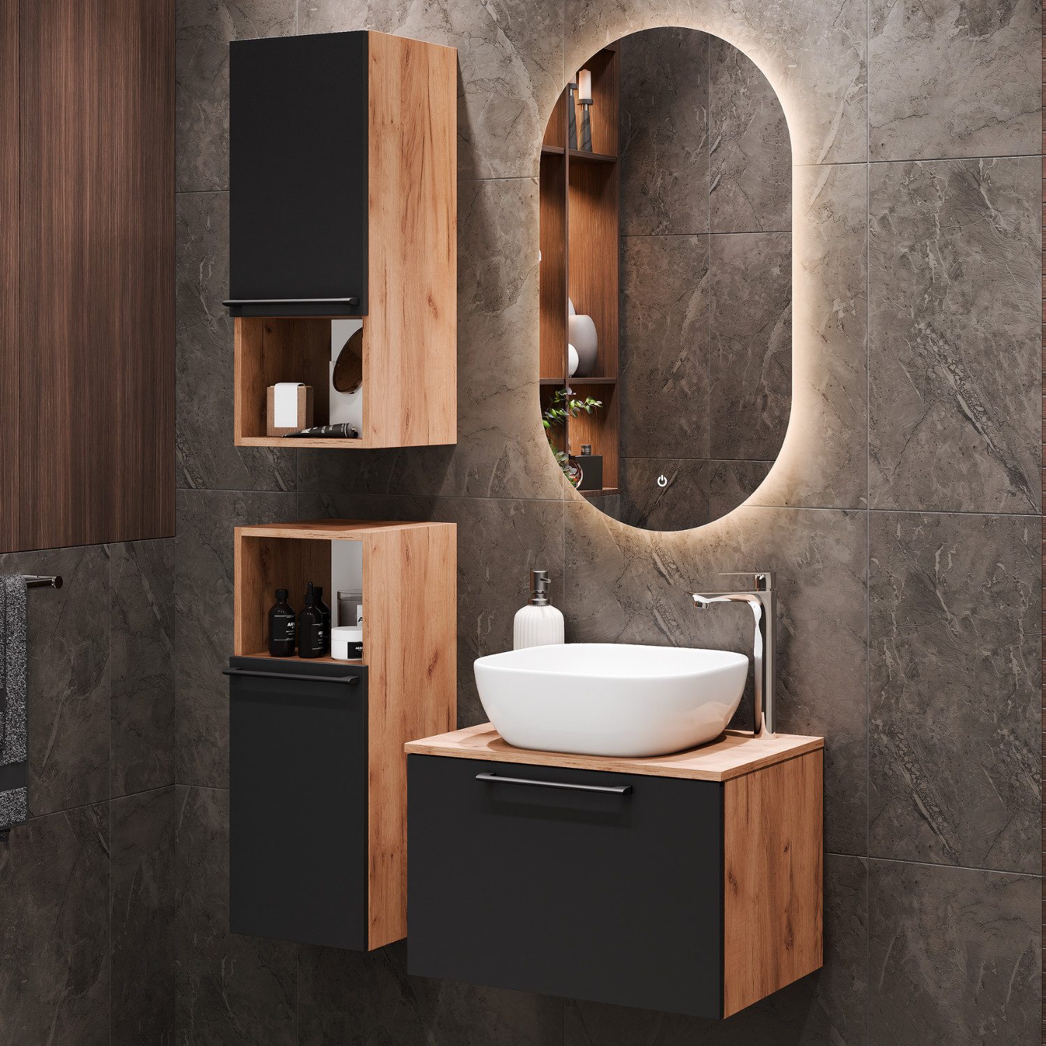 Planetmöbel Badmöbel-Set Astra, (Waschbeckenunterschrank, 4-St., Spiegel), günstig online kaufen