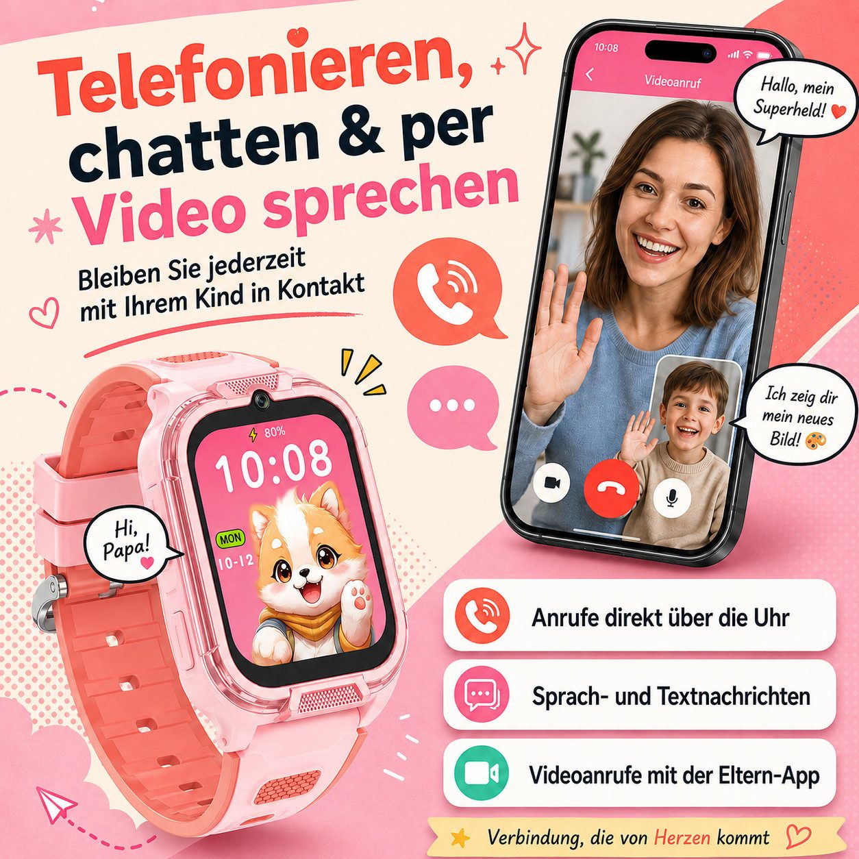 Fyrove Smartwatch Kinder 4G mit GPS, Telefonfunktion, Smartwatch (4.6 cm) Videoanruf und SOS, Kinder Smartwatch mit Eltern-App, Klassenmodus, Schrittzähler und Wecker, Fitnessuhr für Jungen und Mädchen Kinderuhr