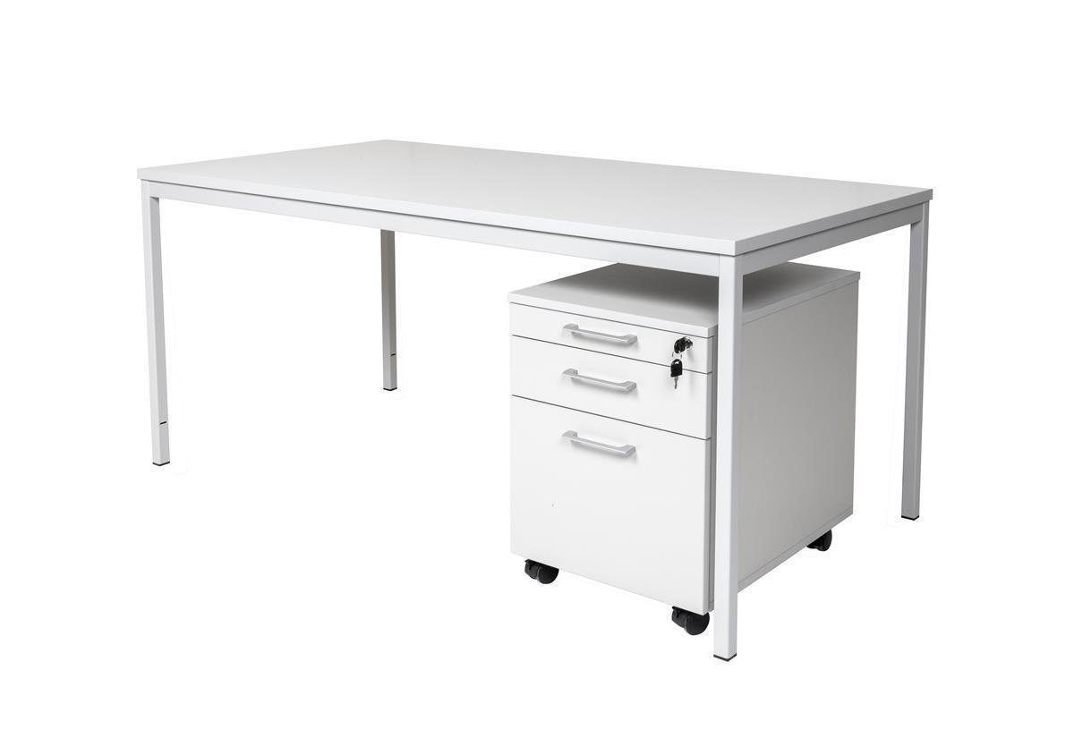 Furni24 Schreibtisch Schreibtisch und Holz Rollcontainer, 3 Schübe, grau, 180x80x75 cm