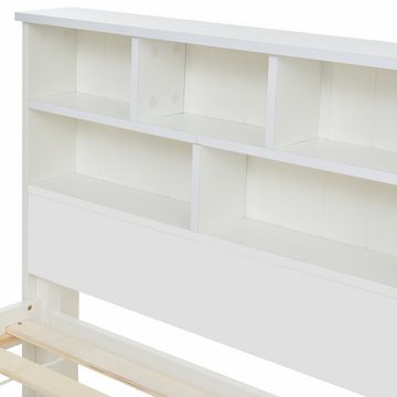 IDEASY Bettgestell Bettgestell, weiß, 90×200 cm oder 140×200 cm, 1 Schublade, 5 Fächer, massive Kiefer + MDF, ohne Matratze, 21 cm über dem Boden