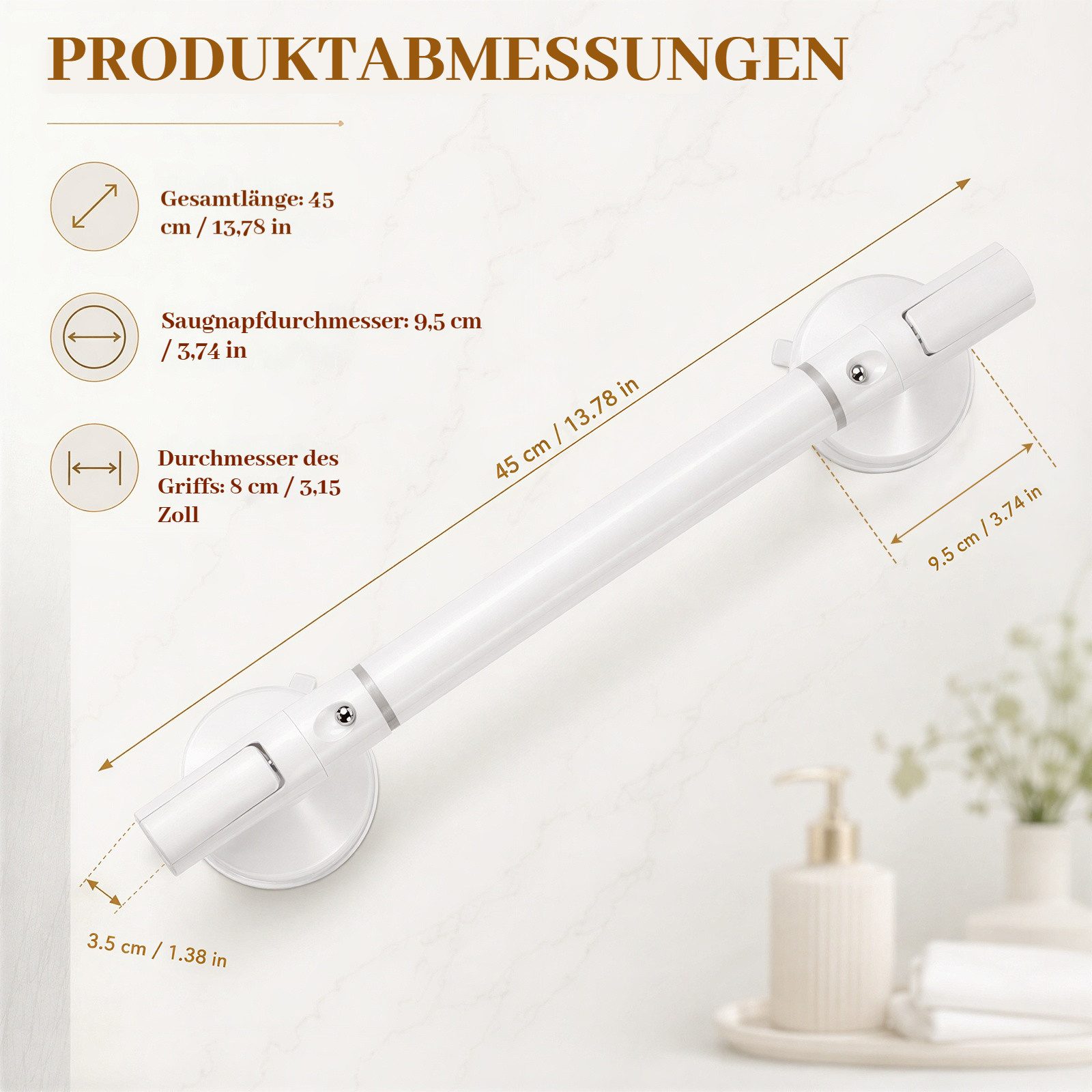 BlingBin Haltegriff Dusch-Haltegriffe für Senioren, Badewannen, Toiletten und Duschen, belastbar bis 110 kg, ohne Bohren abnehmbare Griffstangen für das Bad,WC Haltestange