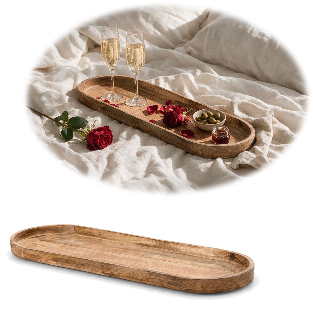 LS-LebenStil Tablett XL Deko-Tablett Mango-Holz Braun 72cm groß Serviertablett Obst-Schale, Holz, (Extra großes Deko Tablett, 1-tlg., Küchentablett Kerzentablett Holztablett Tablett), Frühstückstablett Betttablett Servierbrett