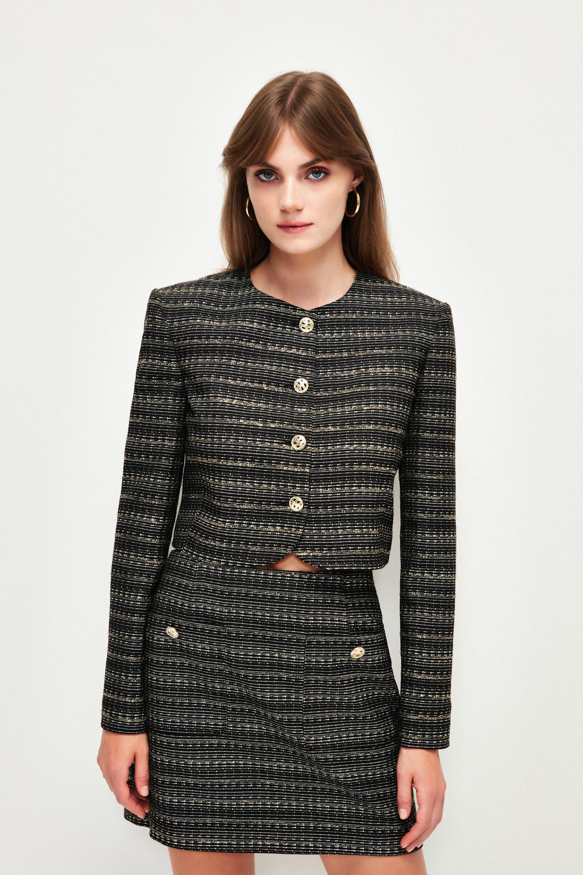 adL Kurzblazer Kurze Jacquard-Jacke