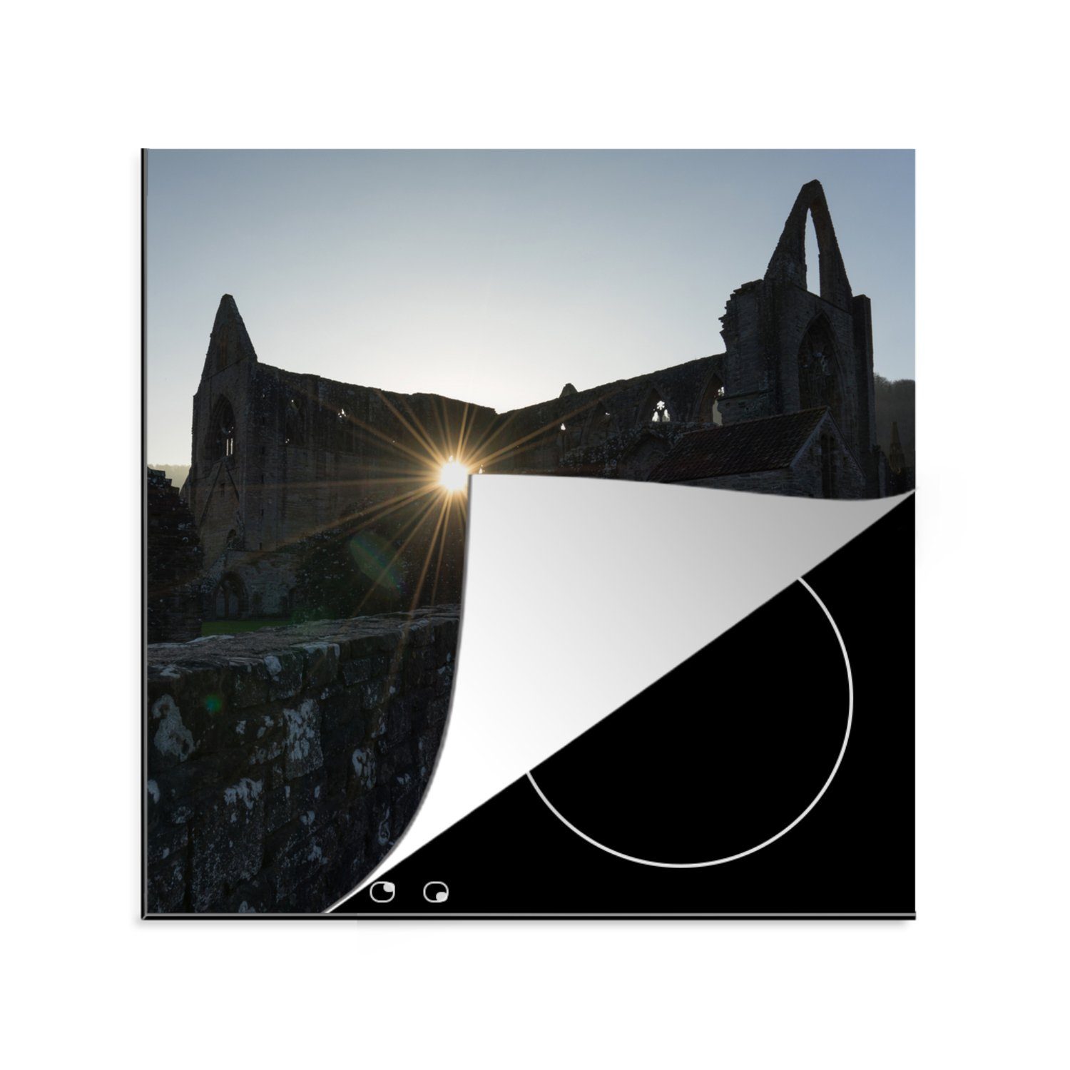 MuchoWow Herdblende-/Abdeckplatte Sonne durch die Löcher von Tintern Abbey in Wales, Vinyl, (1 tlg), 78x78 cm, Ceranfeldabdeckung, Arbeitsplatte für küche