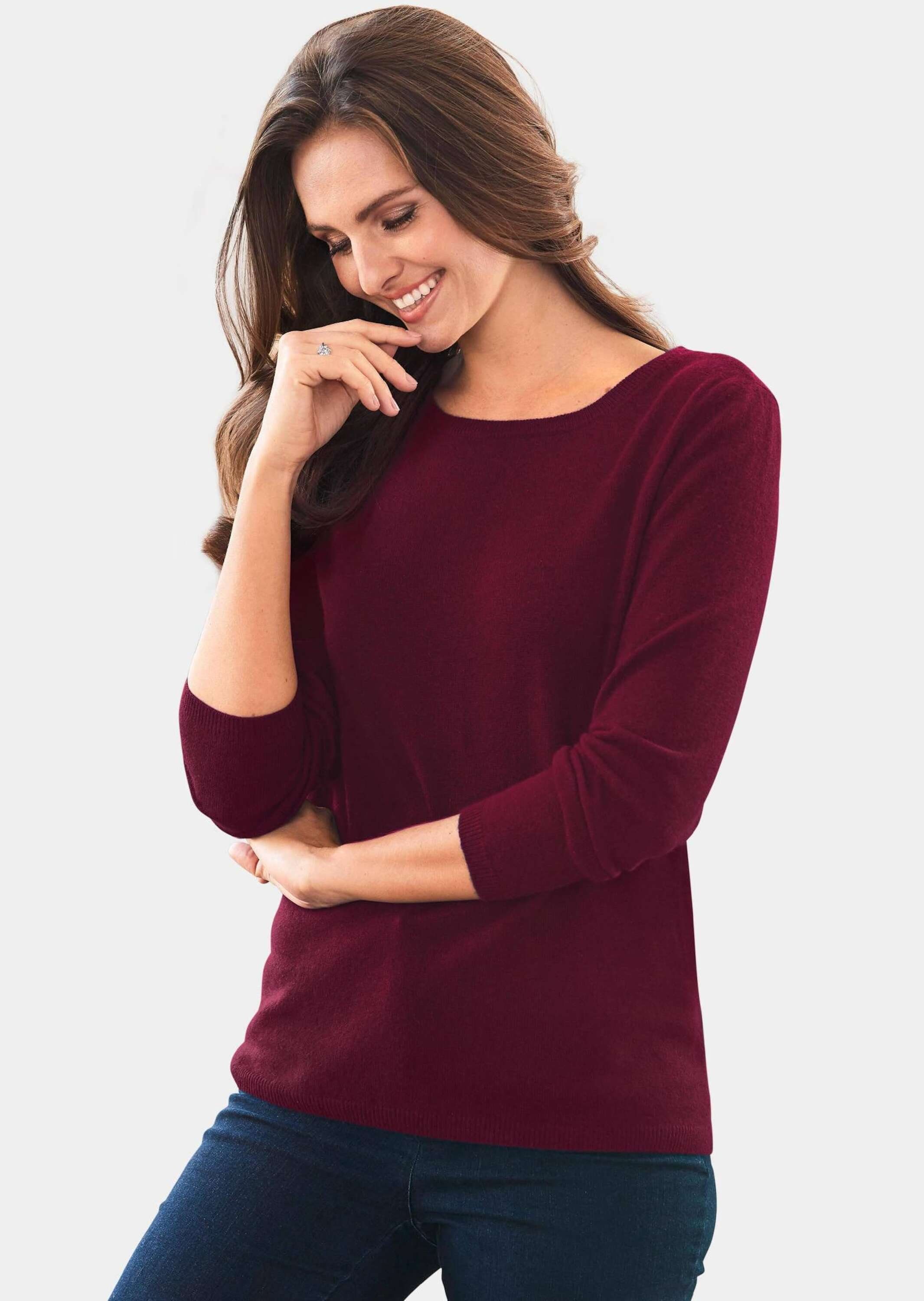 GOLDNER Strickpullover Feinstrickshirt mit U-Boot-Ausschnitt Herbstpullover mit Rippenabschlüssen und Langarm